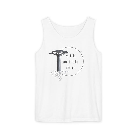 Relaxing Tree Illustration Tank Top, Unisex Summer Tee, Gift for Nature Lovers, Outdoor Adventure Apparel, Bohemian Style