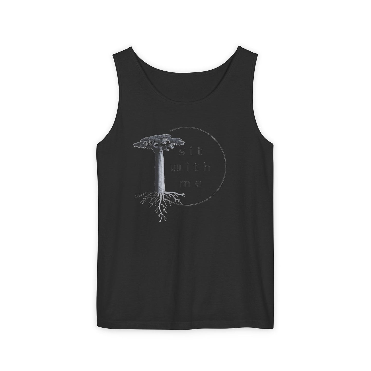 Relaxing Tree Illustration Tank Top, Unisex Summer Tee, Gift for Nature Lovers, Outdoor Adventure Apparel, Bohemian Style