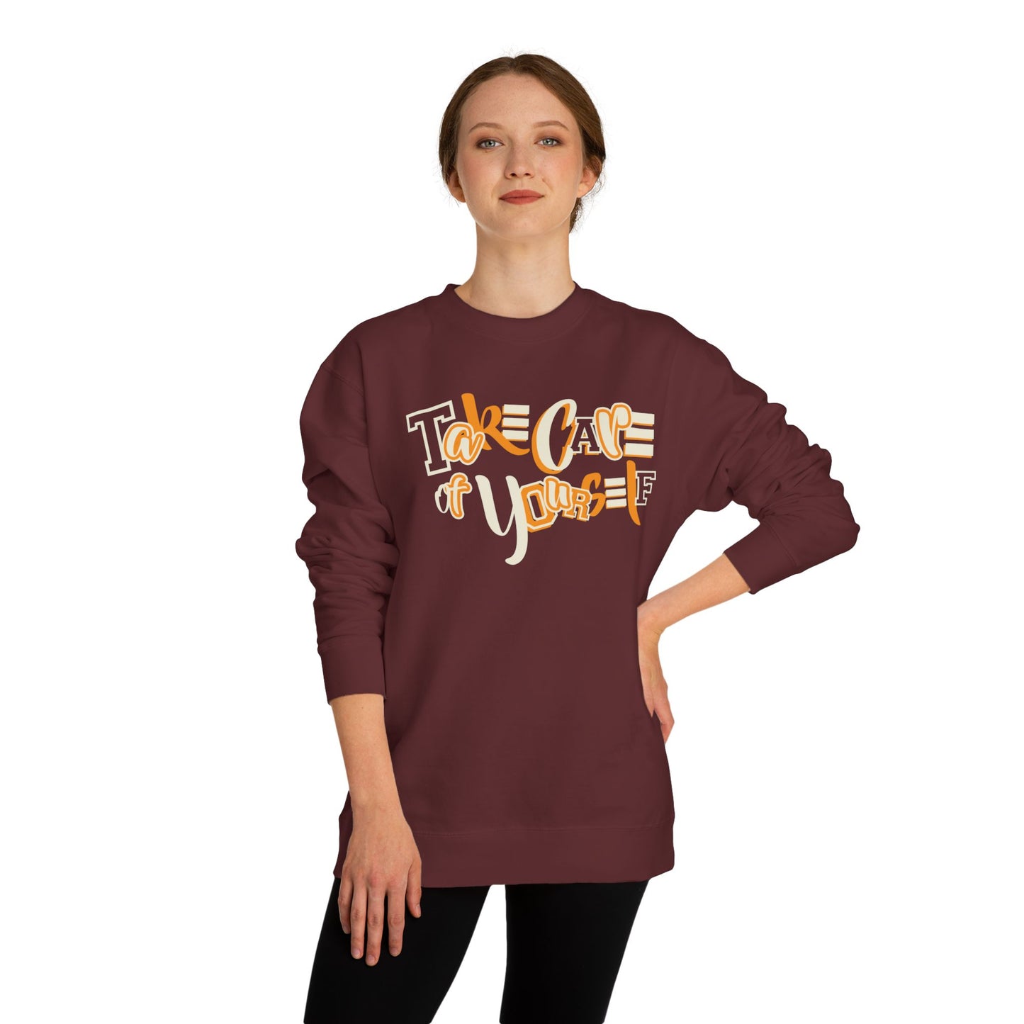 Take Care of Yourself Crew Neck Sweatshirt | Unisex Cozy Apparel, Self-Care Gift, Casual Wear, Relaxation Outfit, Inspirational Fashion