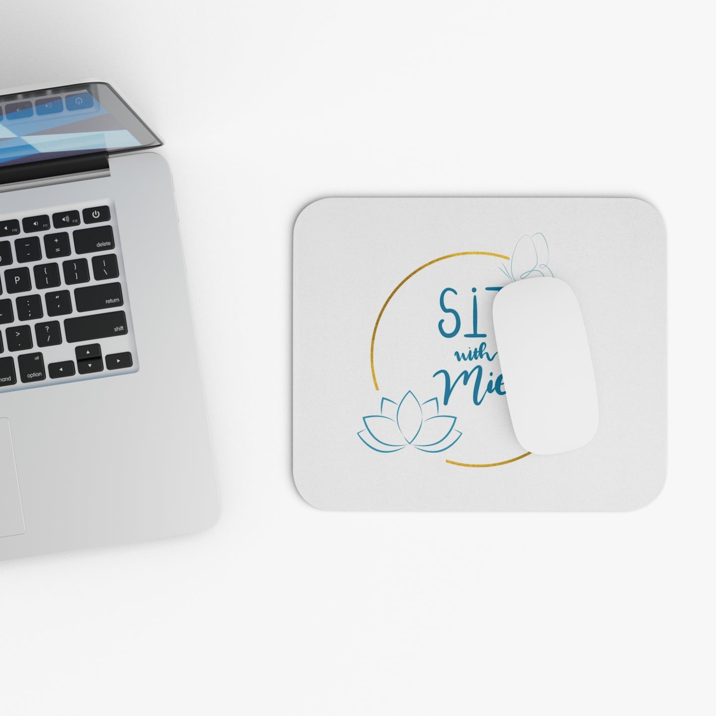 Serene Mouse Pad - 'SIT with Me', Meditation Desk Accessory, Yoga Gift, Lotus Flower Decor, Home Office Essential